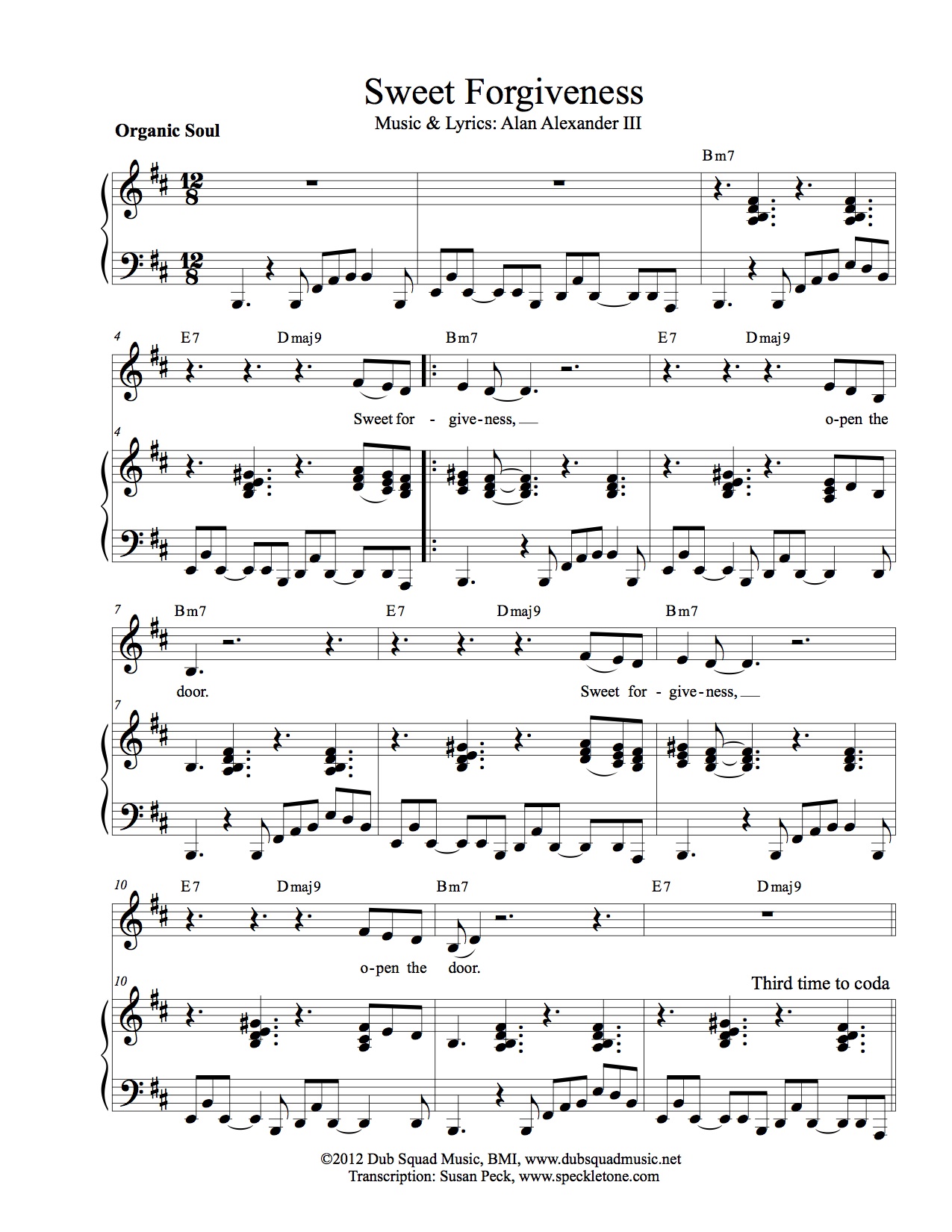 Sheet Music: Sweet Forgiveness